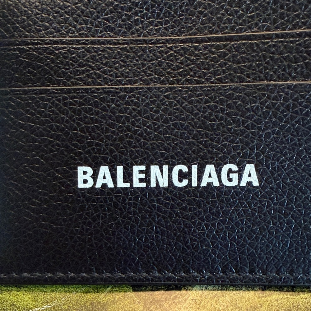 Balenciaga Black Textured Leather Card Holder with White Logo - Picture 4 of 6
